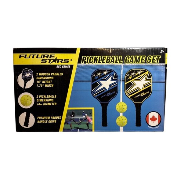 Future Stars Pickleball Game Set With 2 Wooden Paddles & 2 Yellow Pickleballs - Picture 1 of 7